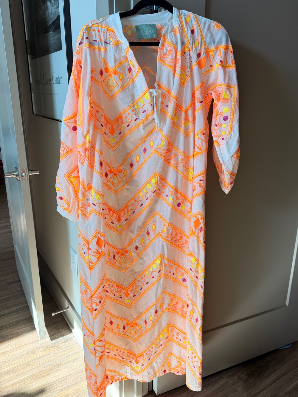 Aether Concept Lightweight White & Neon Orange Patterned Women’s Dress